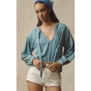 Anthropologie Pilcro Denim Batwing Blouse Blue Size Large